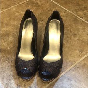 Dark purple peep toe pump